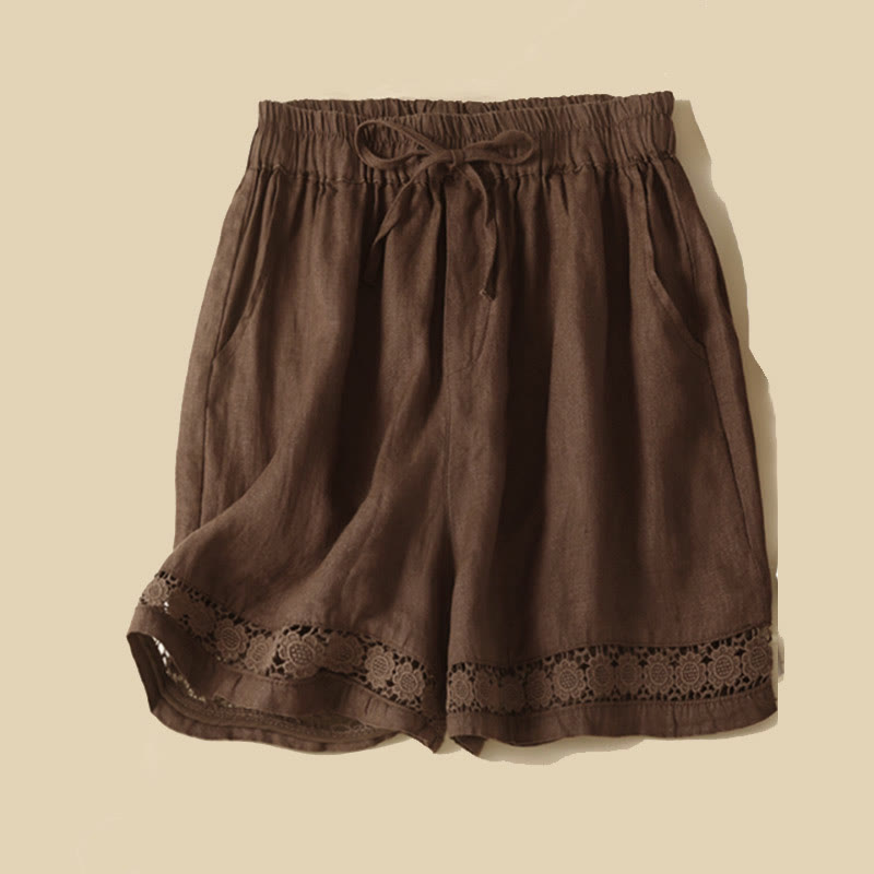 Short en coton à lacets avec poches et motif Buddha Stones, couleur unie, bas ajouré - Terre de sienne - US12，UK/AU16，EU44 (3XL) - image 16