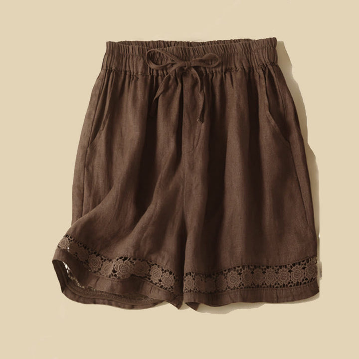 Short en coton à lacets avec poches et motif Buddha Stones, couleur unie, bas ajouré - Terre de sienne - US12，UK/AU16，EU44 (3XL) - image 16