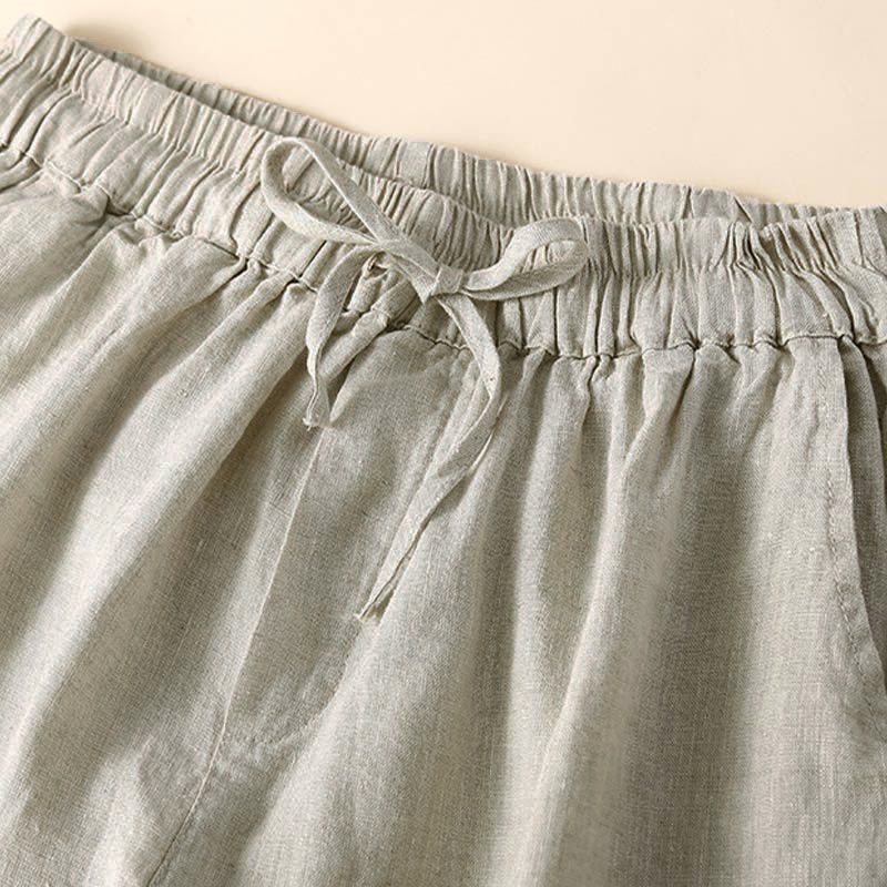 Short en coton et lin à lacets pour femme avec poches et bas uni en Buddha Stones creuse - image 8