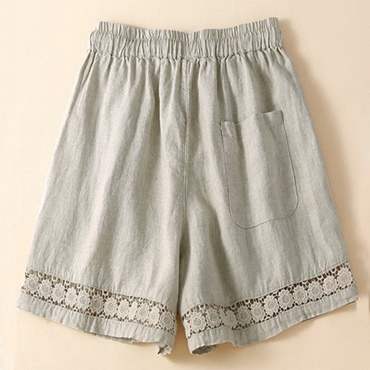 Short en coton et lin à lacets pour femme avec poches et bas uni en Buddha Stones creuse - image 3