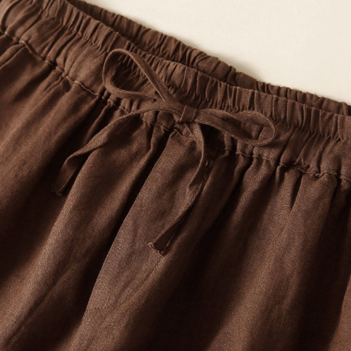 Short en coton et lin à lacets pour femme avec poches et bas uni en Buddha Stones creuse - image 40