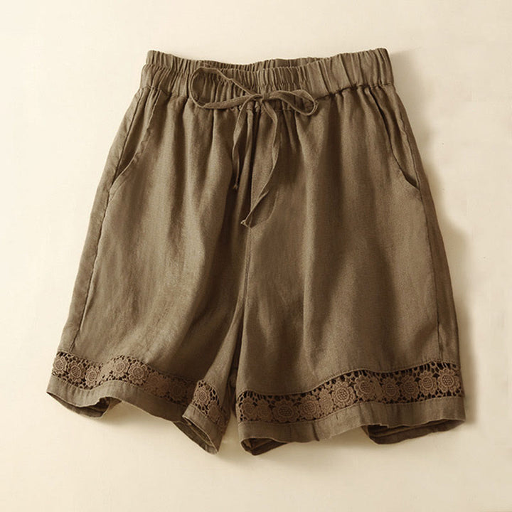 Short en coton et lin à lacets pour femme avec poches et bas uni en Buddha Stones creuse - Olive - US12，UK/AU16，EU44 (3XL) - image 51