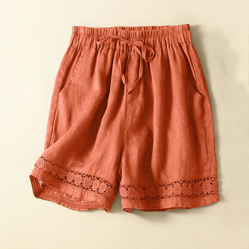 Short en coton et lin à lacets pour femme avec poches et bas uni en Buddha Stones creuse - Orange foncé - US12，UK/AU16，EU44 (3XL) - image 44