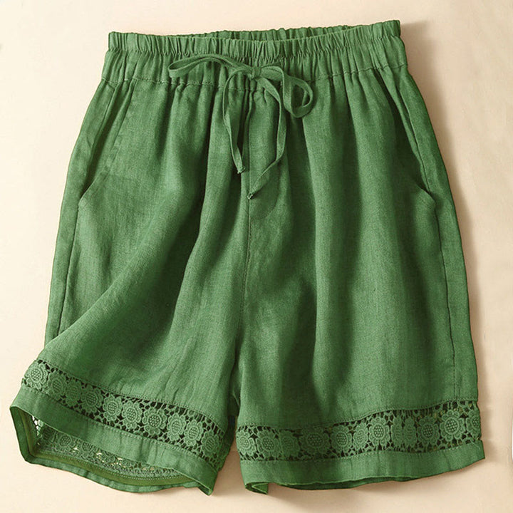 Short en coton à lacets avec poches et motif Buddha Stones, couleur unie, bas ajouré - image 40