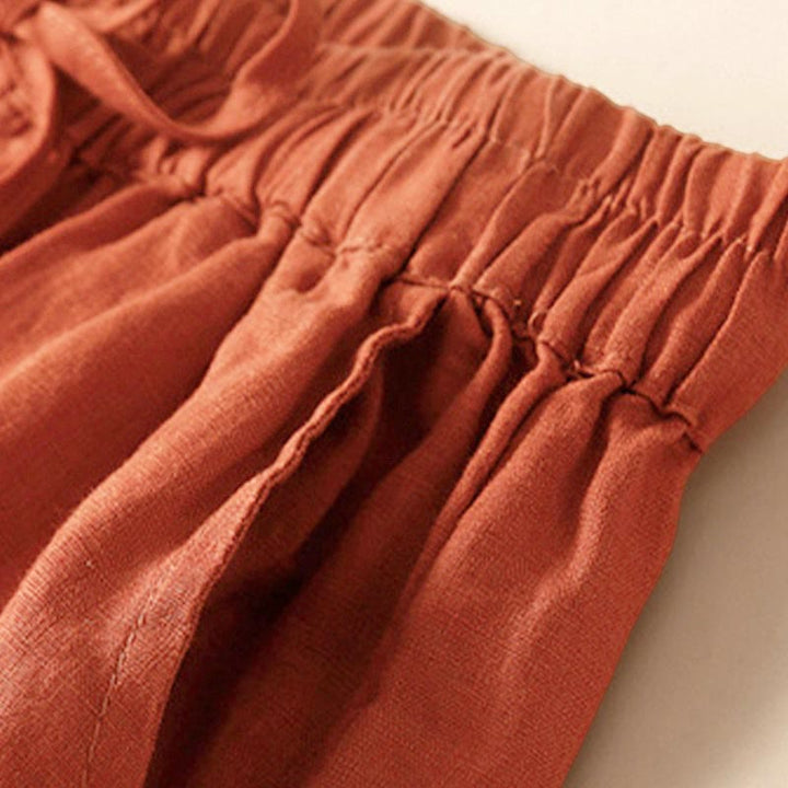 Short en coton et lin à lacets pour femme avec poches et bas uni en Buddha Stones creuse - image 45