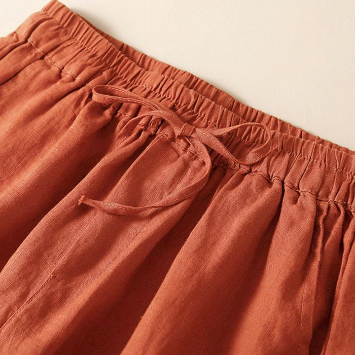 Short en coton et lin à lacets pour femme avec poches et bas uni en Buddha Stones creuse - image 49