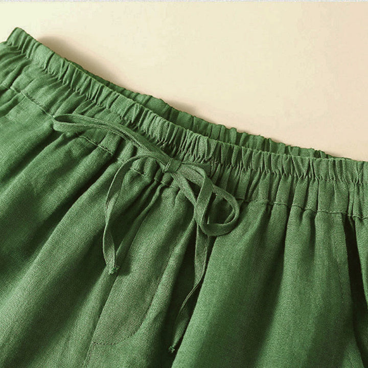 Short en coton et lin à lacets pour femme avec poches et bas uni en Buddha Stones creuse - image 31