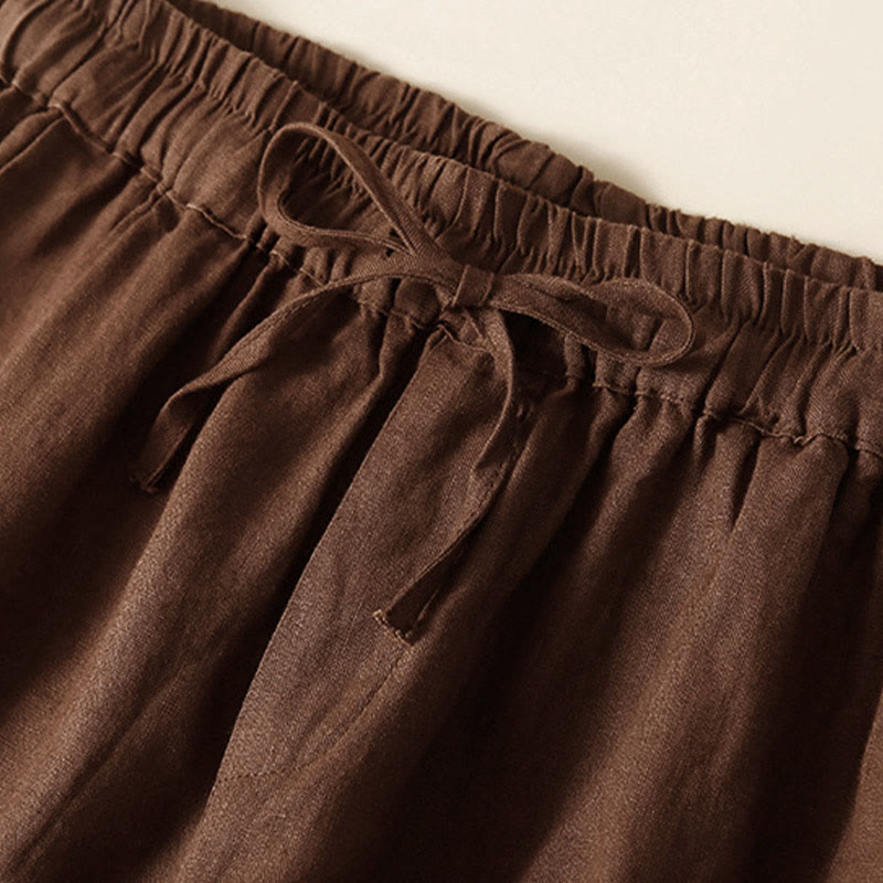 Short en coton à lacets avec poches et motif Buddha Stones, couleur unie, bas ajouré - image 17