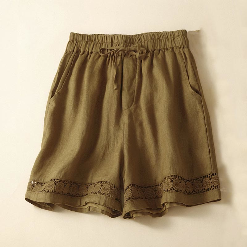 Short en coton et lin à lacets pour femme avec poches et bas uni en Buddha Stones creuse - Verge d'or - US12，UK/AU16，EU44 (3XL) - image 24