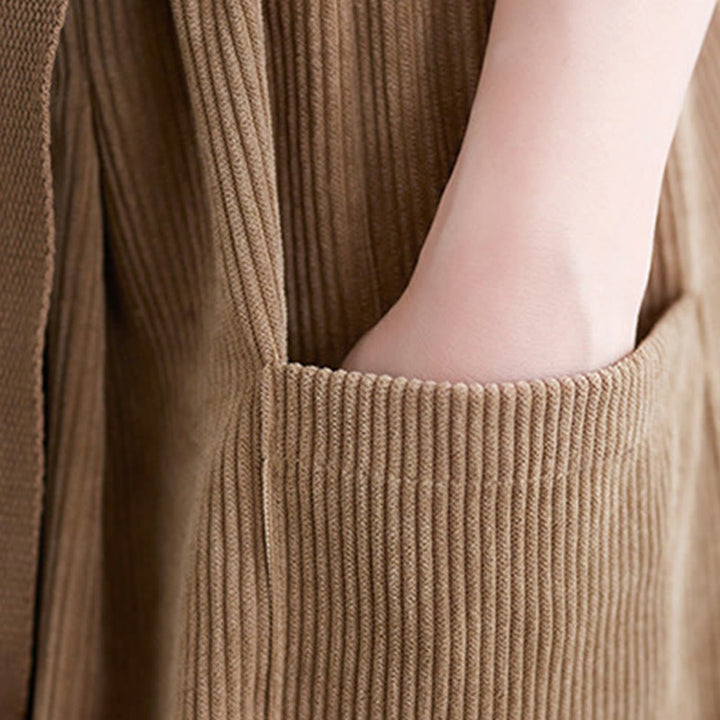 Pantalon en velours côtelé rétro Buddha Stones pour femme, jambes larges, longueur 7-8, avec poches et ceinture. - image 9