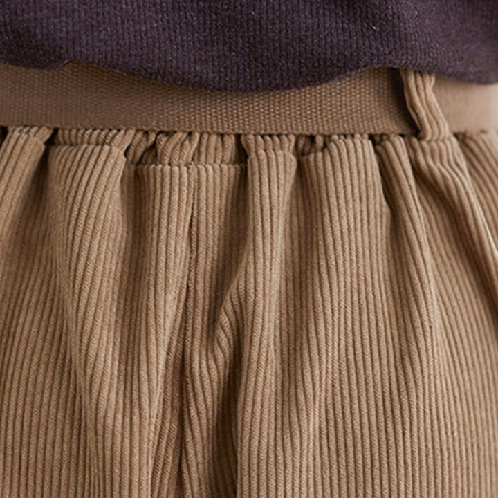 Pantalon en velours côtelé rétro Buddha Stones pour femme, jambes larges, longueur 7-8, avec poches et ceinture. - image 8