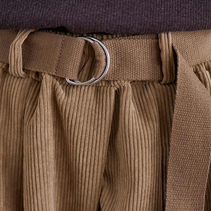 Pantalon en velours côtelé rétro Buddha Stones pour femme, jambes larges, longueur 7-8, avec poches et ceinture. - image 7