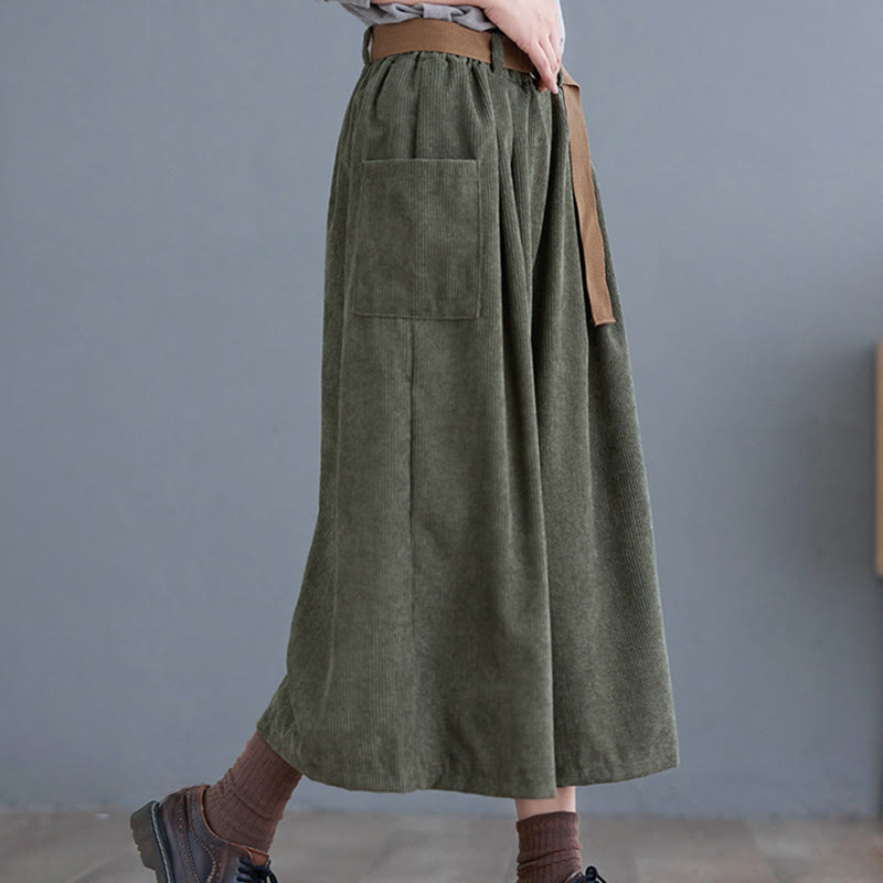 Pantalon en velours côtelé rétro Buddha Stones pour femme, jambes larges, longueur 7-8, avec poches et ceinture. - image 12