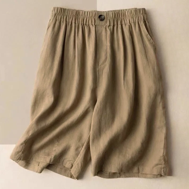 Short d'été décontracté en coton et lin avec poches pour femme, style Buddha Stones, uni, avec fermeture éclair et boutons - BurlyWood - US8-10, UK/AU12-14, EU40-42 (3XL) - image 1