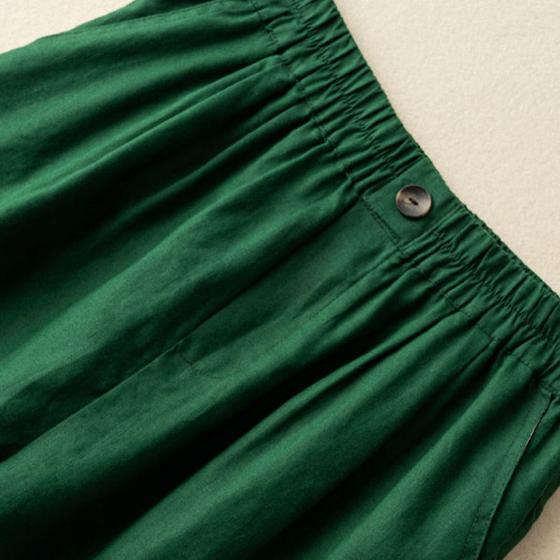 Short d'été décontracté en coton et lin avec poches pour femme, style Buddha Stones, uni, avec fermeture éclair et boutons - image 6