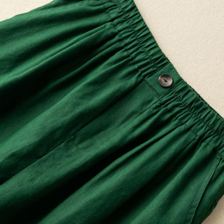 Short d'été décontracté en coton et lin avec poches pour femme, style Buddha Stones, uni, avec fermeture éclair et boutons - image 5