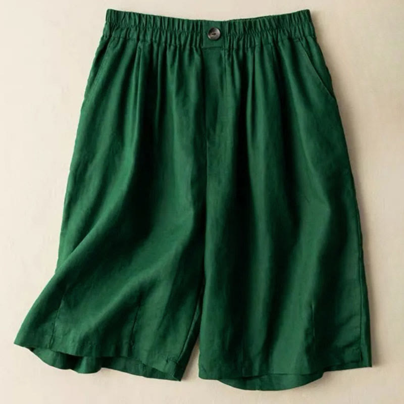 Short d'été décontracté en coton et lin avec poches pour femme, style Buddha Stones, uni, avec fermeture éclair et boutons - Vert - US8-10, UK/AU12-14, EU40-42 (3XL) - image 5