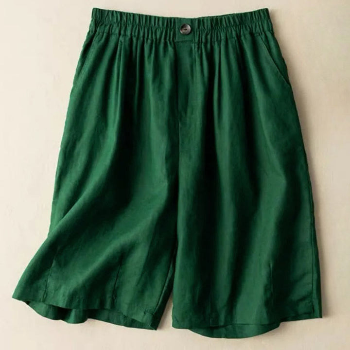 Short d'été décontracté en coton et lin avec poches pour femme, style Buddha Stones, uni, avec fermeture éclair et boutons - Vert - US8-10, UK/AU12-14, EU40-42 (3XL) - image 5