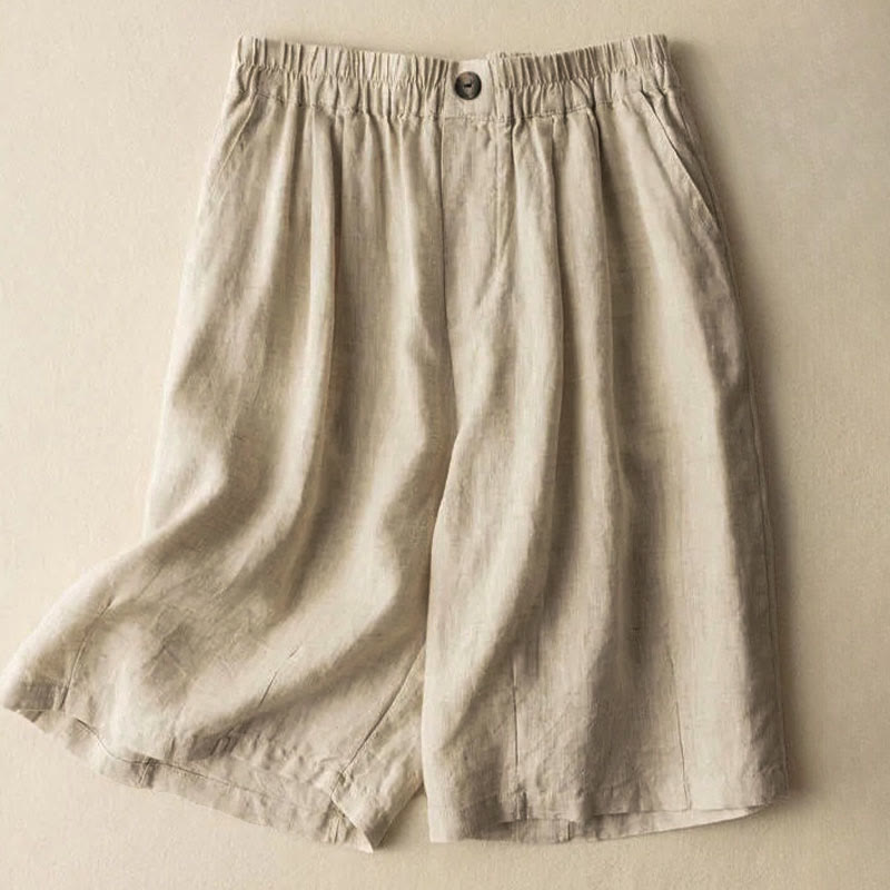 Short d'été décontracté en coton et lin avec poches pour femme, style Buddha Stones, uni, avec fermeture éclair et boutons - Beige - US8-10, UK/AU12-14, EU40-42 (3XL) - image 6