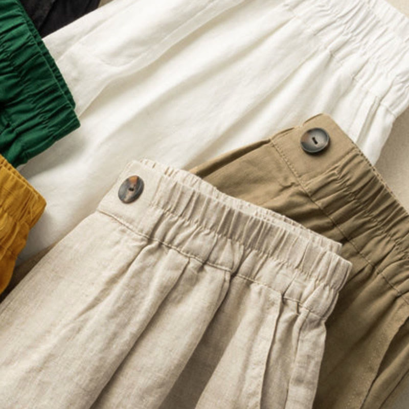 Short d'été décontracté en coton et lin avec poches pour femme, style Buddha Stones, uni, avec fermeture éclair et boutons - image 18