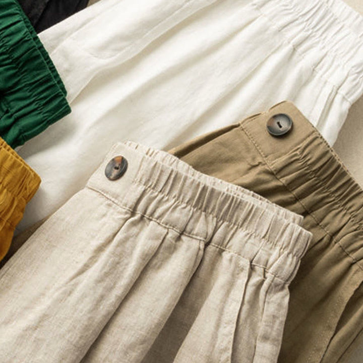 Short d'été décontracté en coton et lin avec poches pour femme, style Buddha Stones, uni, avec fermeture éclair et boutons - image 18