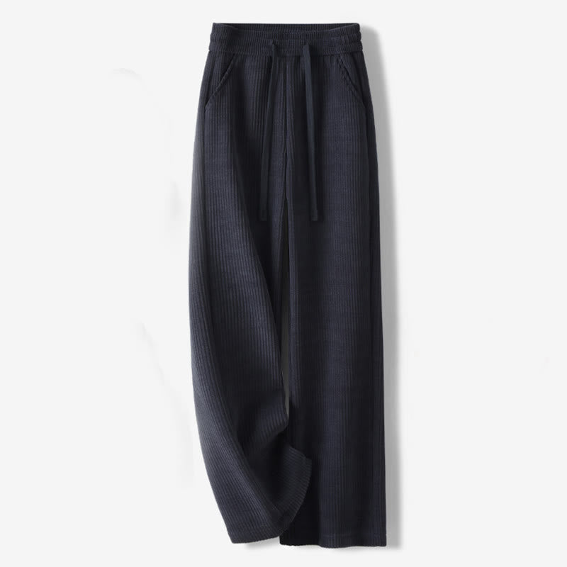 Pantalon décontracté Buddha Stones pour femme, couleur unie, jambes larges, en velours côtelé, doublé polaire de coton, avec poches - Bleu nuit - US12，UK/AU16，EU44 (3XL) - image 0