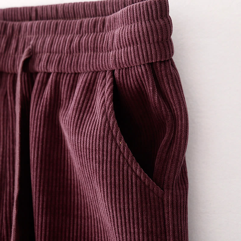 Pantalon décontracté Buddha Stones pour femme, couleur unie, jambes larges, en velours côtelé, doublé polaire de coton, avec poches - image 15