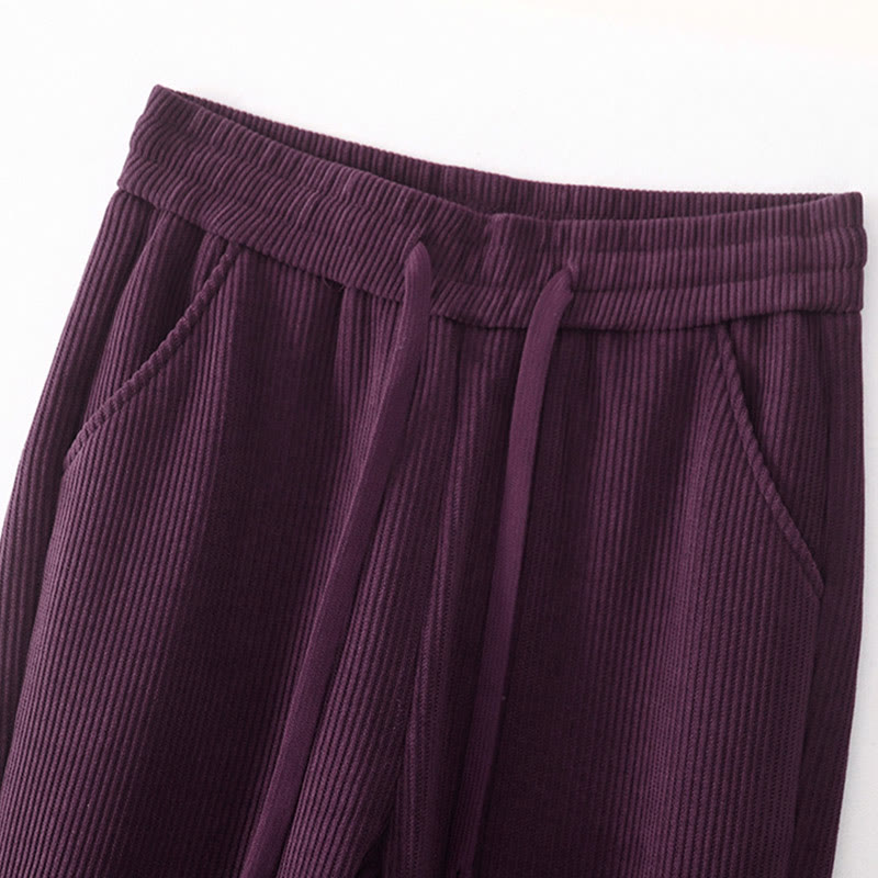 Pantalon décontracté Buddha Stones pour femme, couleur unie, jambes larges, en velours côtelé, doublé polaire de coton, avec poches - image 30