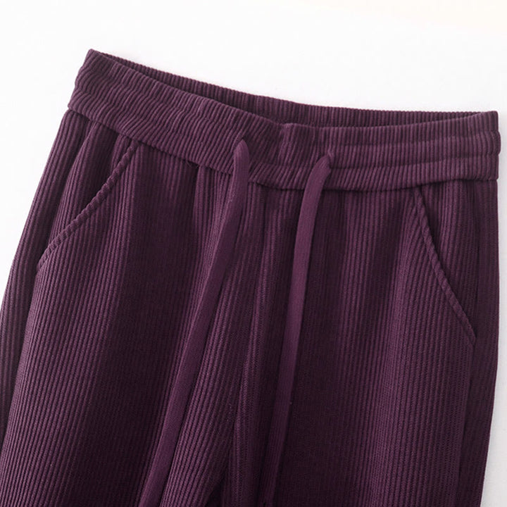 Pantalon décontracté Buddha Stones pour femme, couleur unie, jambes larges, en velours côtelé, doublé polaire de coton, avec poches - image 30