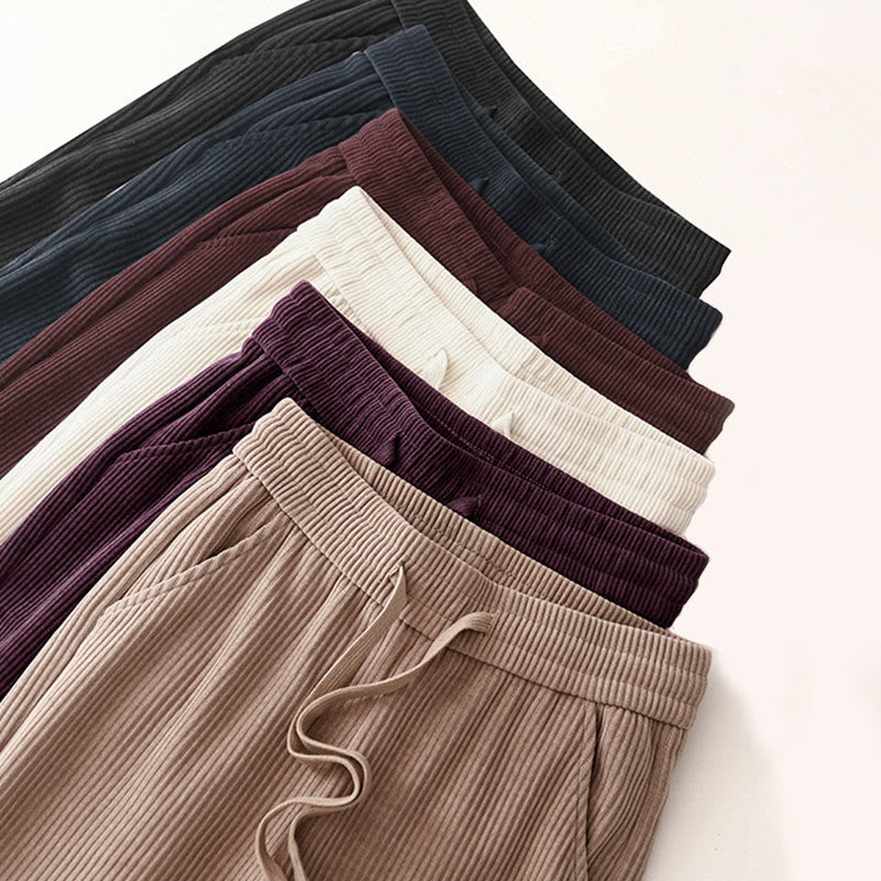 Pantalon décontracté Buddha Stones pour femme, couleur unie, jambes larges, en velours côtelé, doublé polaire de coton, avec poches - image 35