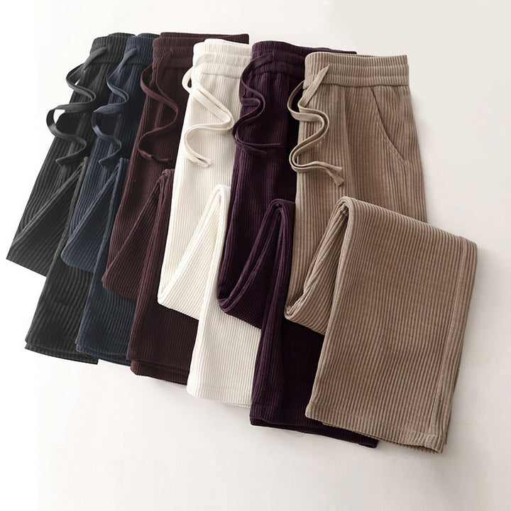 Pantalon décontracté Buddha Stones pour femme, couleur unie, jambes larges, en velours côtelé, doublé polaire de coton, avec poches - image 34