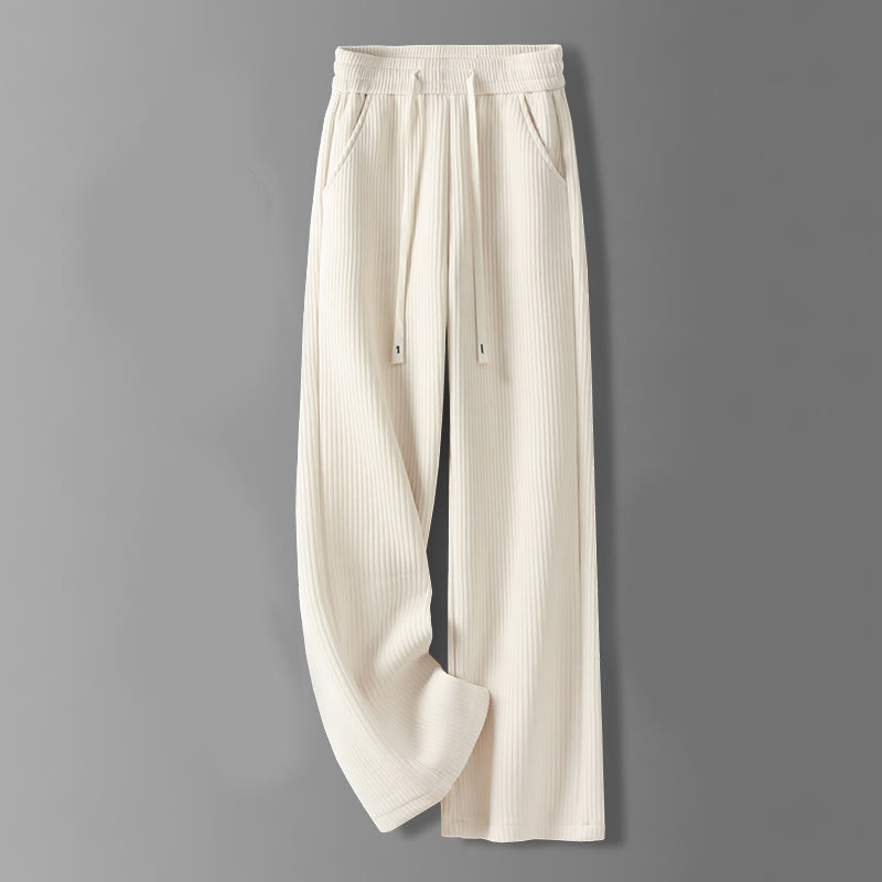 Pantalon décontracté Buddha Stones pour femme, couleur unie, jambes larges, en velours côtelé, doublé polaire de coton, avec poches - Beige - US12，UK/AU16，EU44 (3XL) - image 1