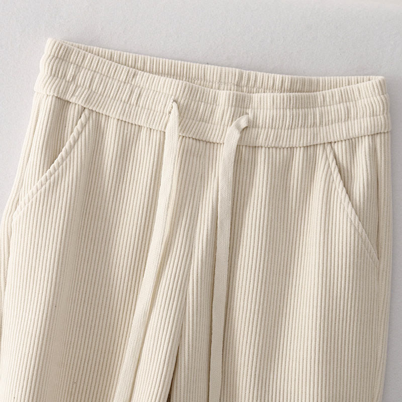 Pantalon décontracté Buddha Stones pour femme, couleur unie, jambes larges, en velours côtelé, doublé polaire de coton, avec poches - image 3