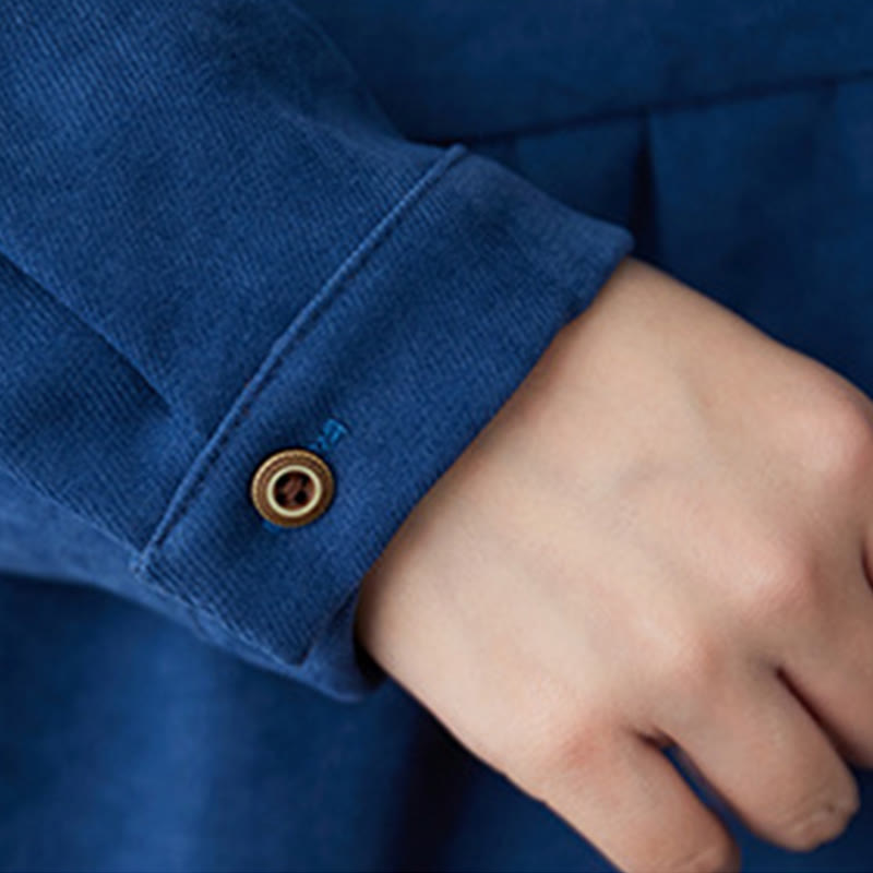 Robe mi-longue en coton et lin thermique à manches longues et poches, avec boutons unis et Buddha Stones - image 17