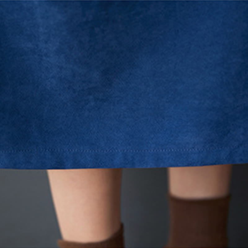 Robe mi-longue en coton et lin thermique à manches longues et poches, avec boutons unis et Buddha Stones - image 18