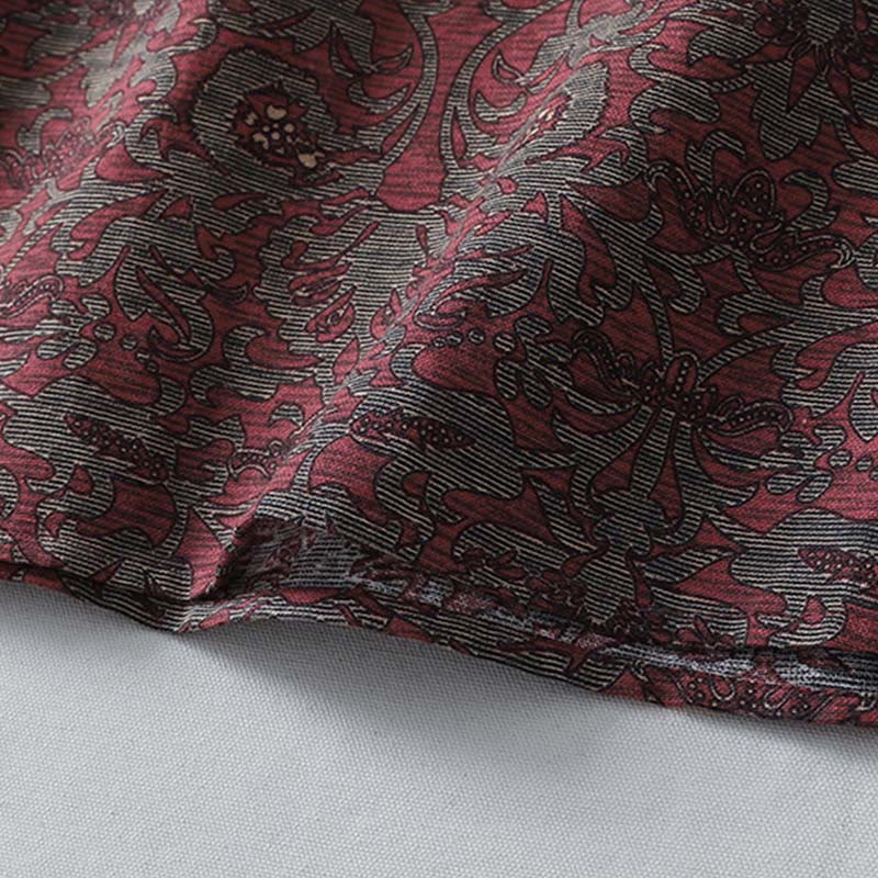 Robe mi-longue à manches longues et poches, en coton et lin, avec imprimé floral marron et Buddha Stones - image 10