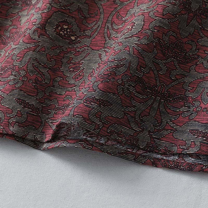 Robe mi-longue à manches longues et poches, en coton et lin, avec imprimé floral marron et Buddha Stones - image 10