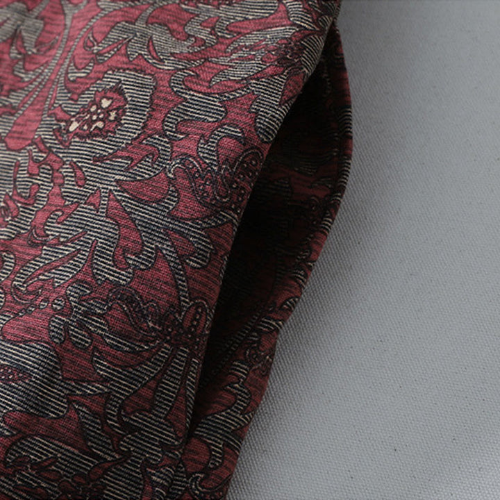 Robe mi-longue à manches longues et poches, en coton et lin, avec imprimé floral marron et Buddha Stones - image 7