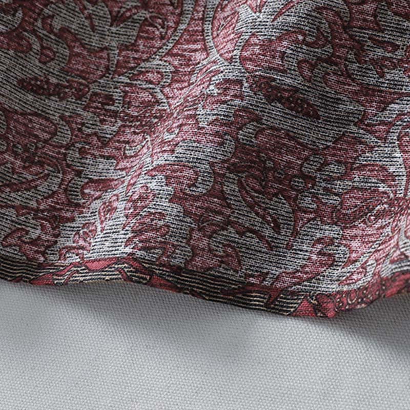 Robe mi-longue à manches longues et poches, en coton et lin, avec imprimé floral marron et Buddha Stones - image 11