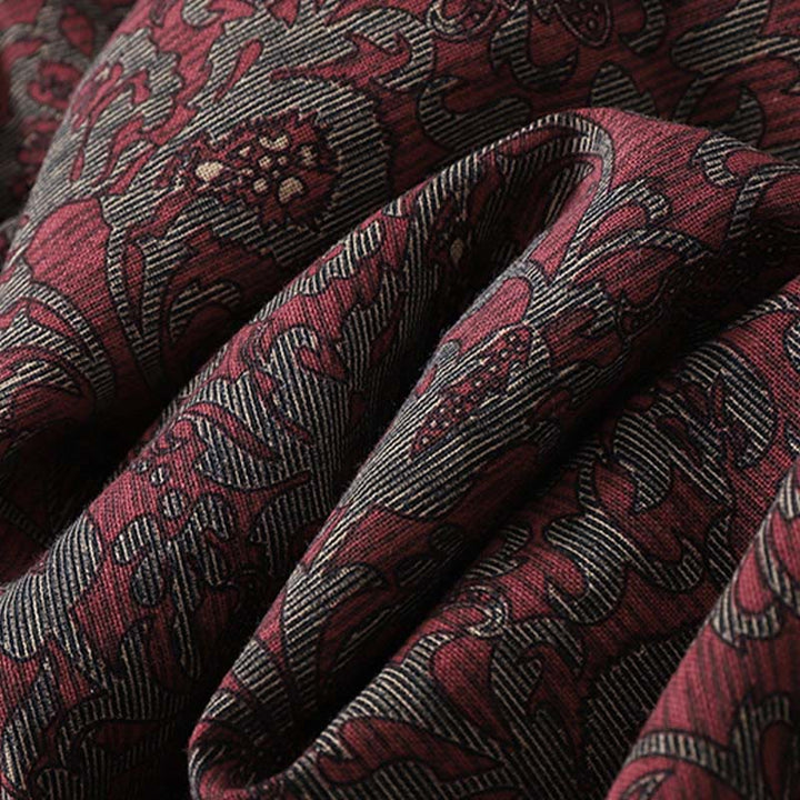 Robe mi-longue à manches longues et poches, en coton et lin, avec imprimé floral marron et Buddha Stones - image 9