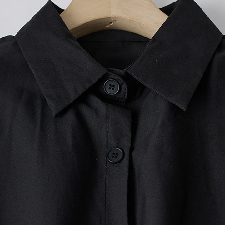 Robe mi-longue en coton à manches longues et revers à lacets avec poches, imprimé Buddha Stones et lignes irrégulières - image 2