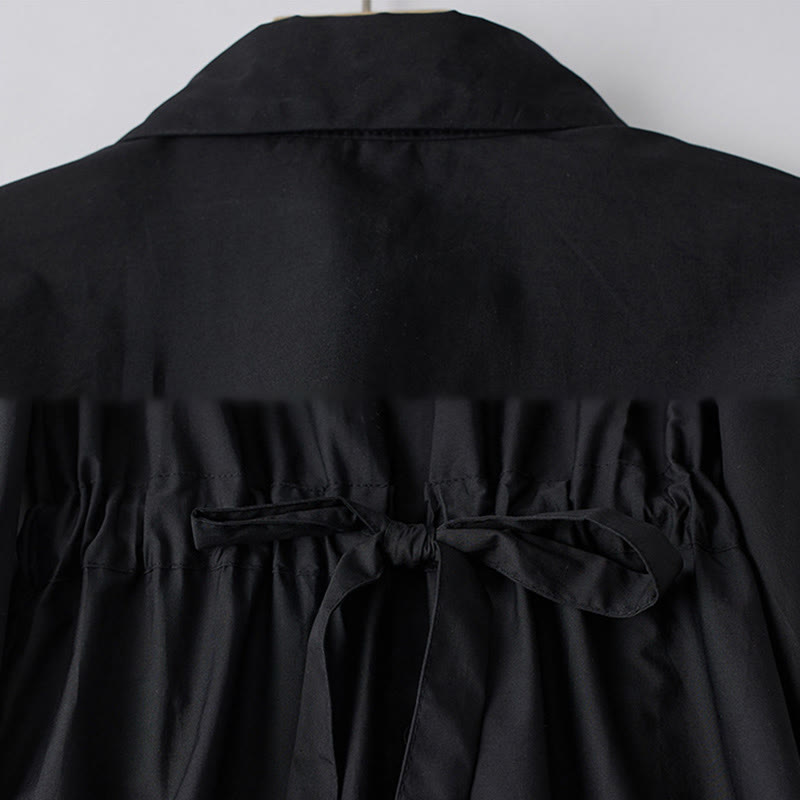 Robe mi-longue en coton à manches longues et revers à lacets avec poches, imprimé Buddha Stones et lignes irrégulières - image 3