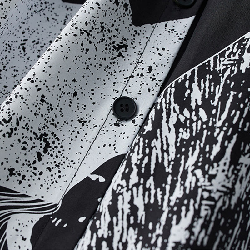 Robe mi-longue en coton à manches longues et revers à lacets avec poches, imprimé Buddha Stones et lignes irrégulières - image 7