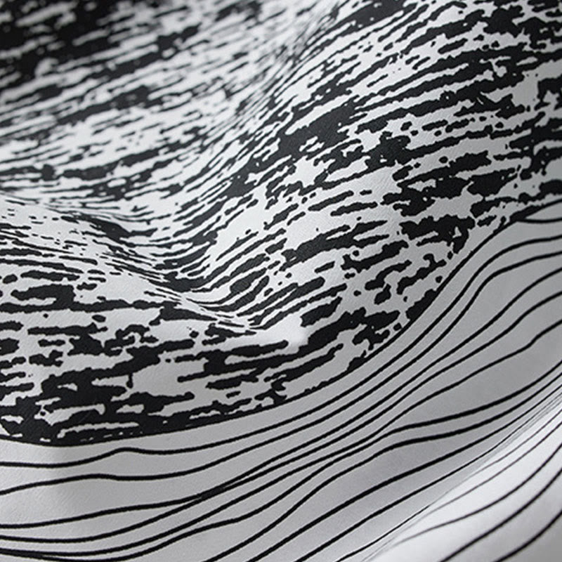 Robe mi-longue en coton à manches longues et revers à lacets avec poches, imprimé Buddha Stones et lignes irrégulières - image 14