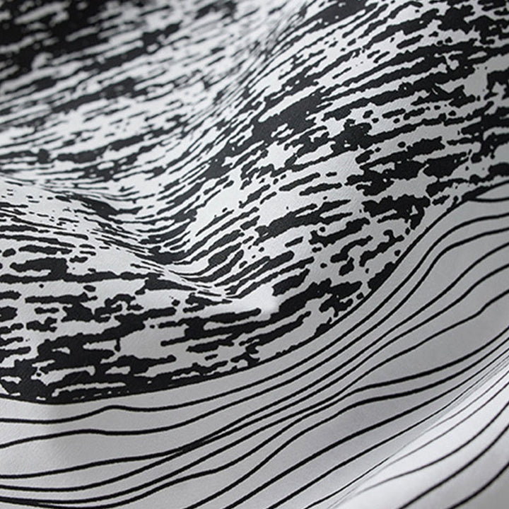 Robe mi-longue en coton à manches longues et revers à lacets avec poches, imprimé Buddha Stones et lignes irrégulières - image 14