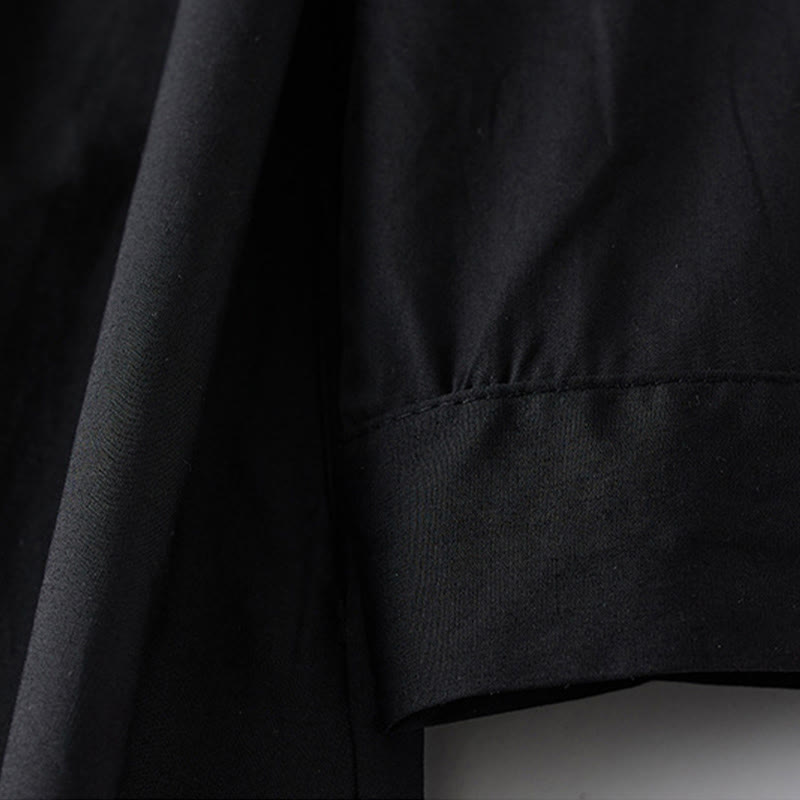 Robe mi-longue en coton à manches longues et revers à lacets avec poches, imprimé Buddha Stones et lignes irrégulières - image 4