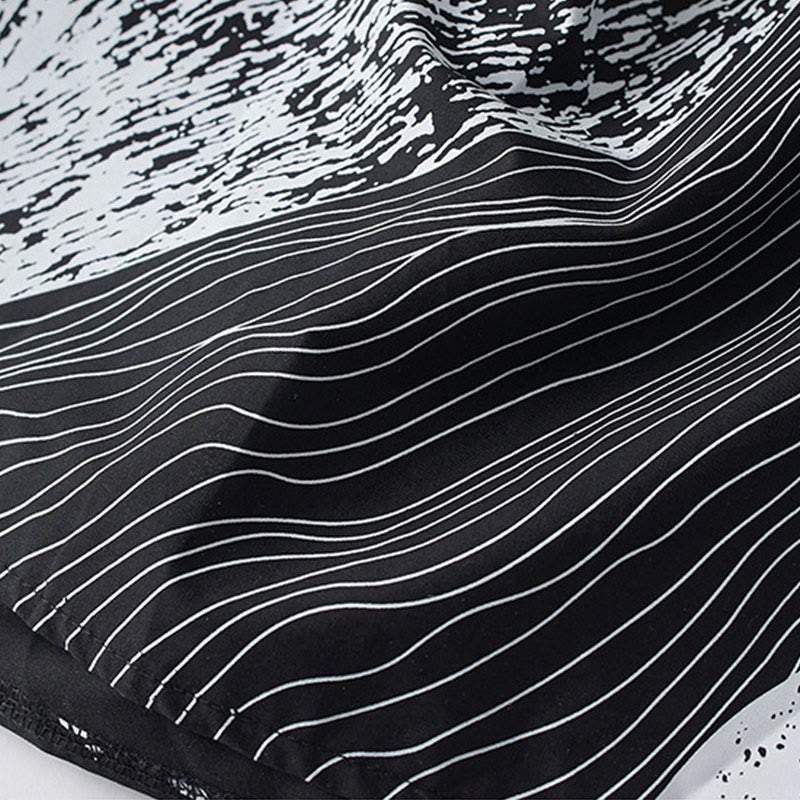 Robe mi-longue en coton à manches longues et revers à lacets avec poches, imprimé Buddha Stones et lignes irrégulières - image 8