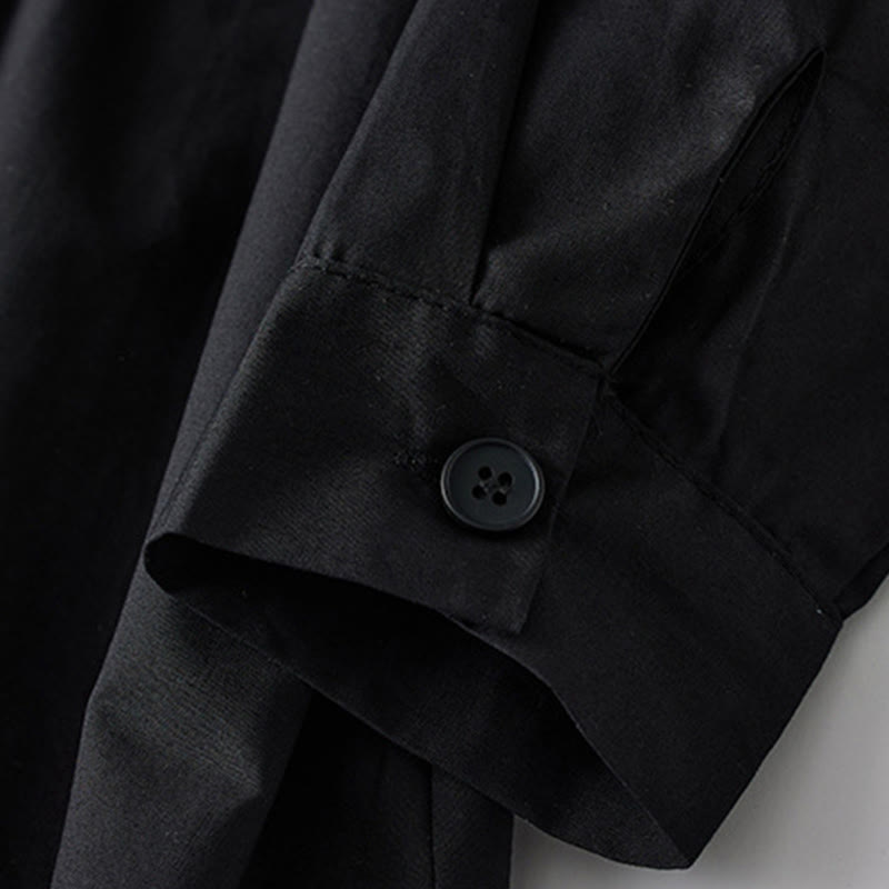 Robe mi-longue en coton à manches longues et revers à lacets avec poches, imprimé Buddha Stones et lignes irrégulières - image 6