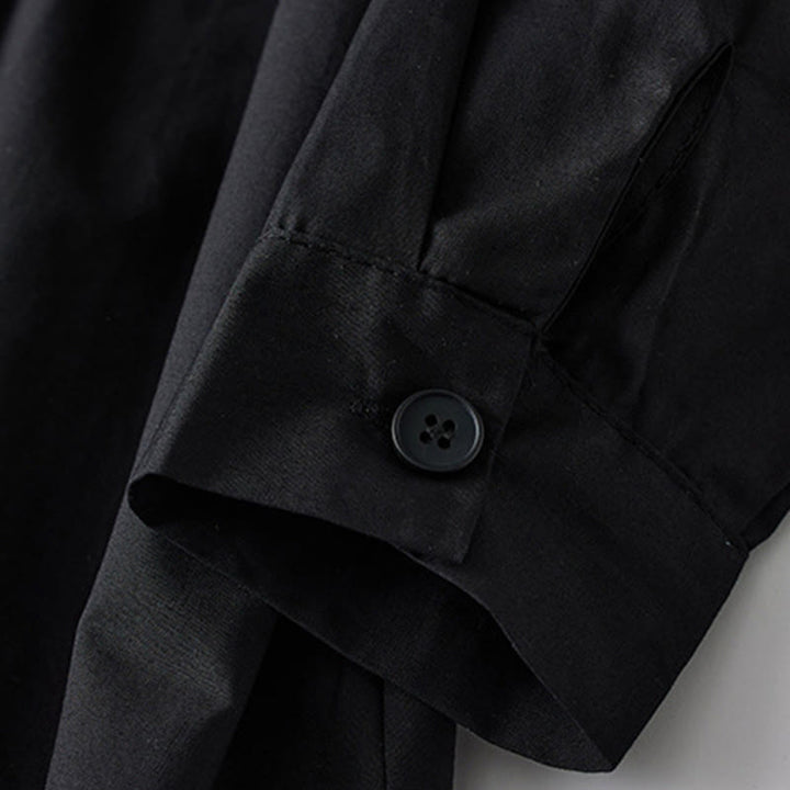 Robe mi-longue en coton à manches longues et revers à lacets avec poches, imprimé Buddha Stones et lignes irrégulières - image 6