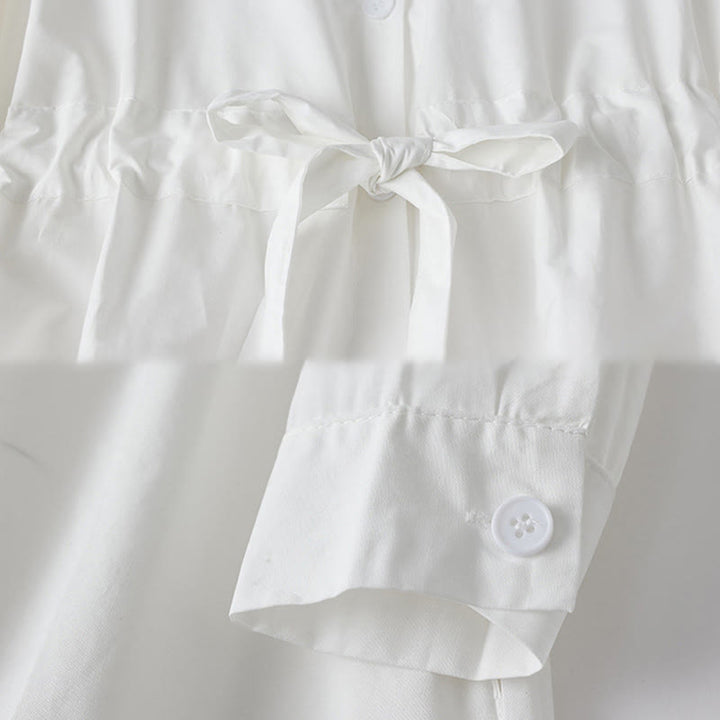 Robe mi-longue en coton à manches longues et revers à lacets avec poches, imprimé Buddha Stones et lignes irrégulières - image 13